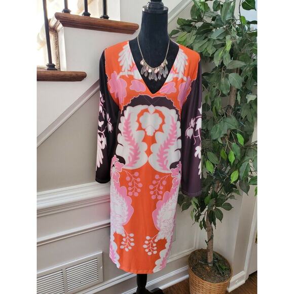 Multicolor Women's Polyester V-Neck Long Sleeve Knee Length Dress Size Medium - Picture 9 of 9